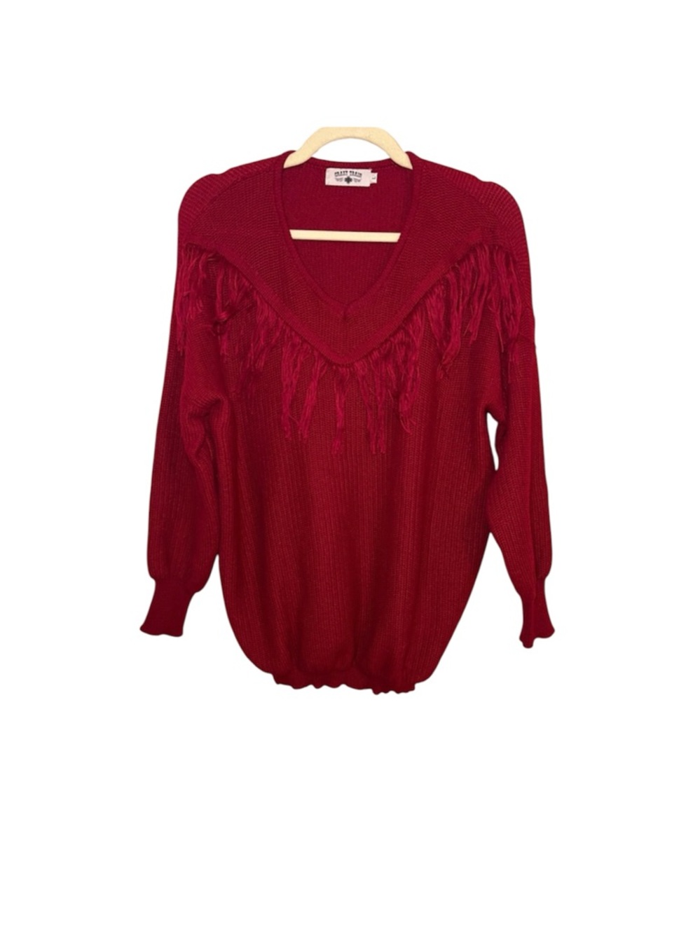 Crazy Train Red Knit Fringe Sweater Western Boho Size L